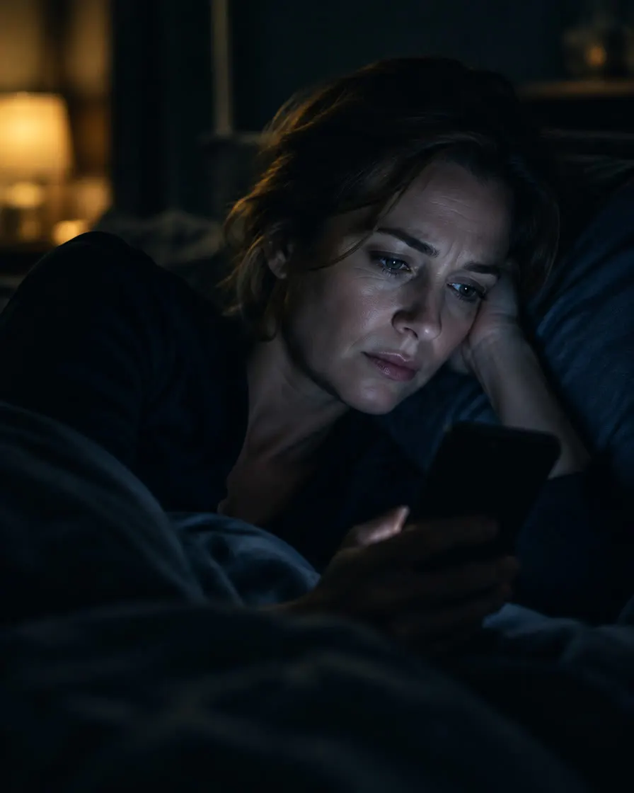 Paciente à noite pesquisando um médico no celular